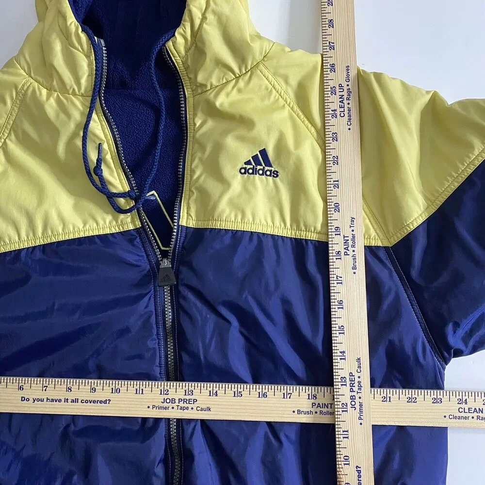 Adidas‎ Reversible Jacket Coat Size Large Navy Blue And Yellow 90s Fleece/Nylon